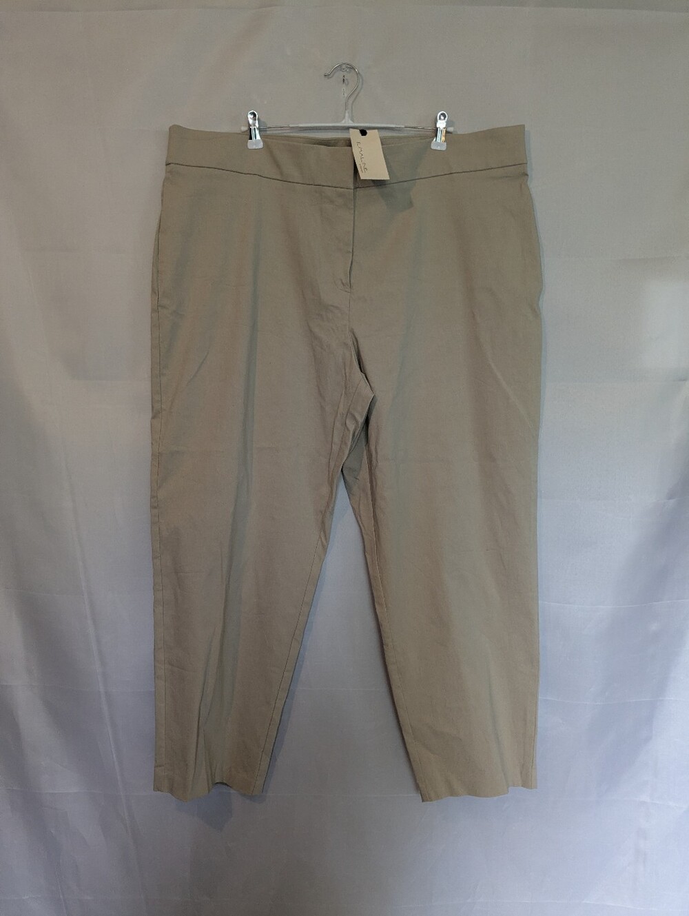 Emaline Woman Plus Size High Rise Straight Leg Cropped Chinos Pants 22W Tan NWT